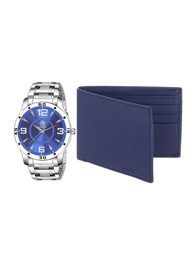 MARKQUES Men Silver-Toned Solid Watch, and Wallet Combo Accessory Gift Set