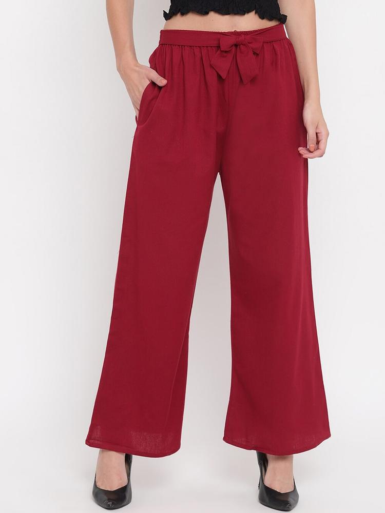Aawari Women Red Cotton High-Rise Parallel Trousers