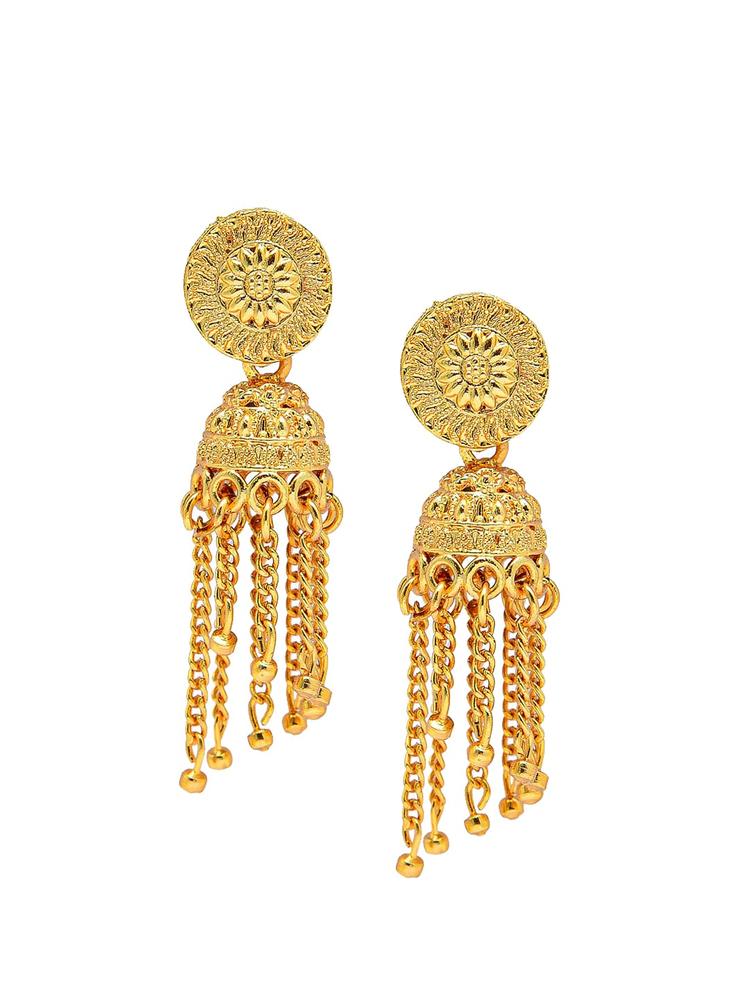 Shining Jewel - By Shivansh Gold-Toned Contemporary Jhumkas Earrings
