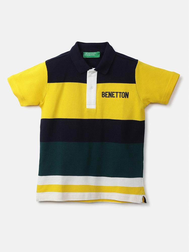 United Colors of Benetton Boys Multicoloured Striped Polo Collar T-shirt