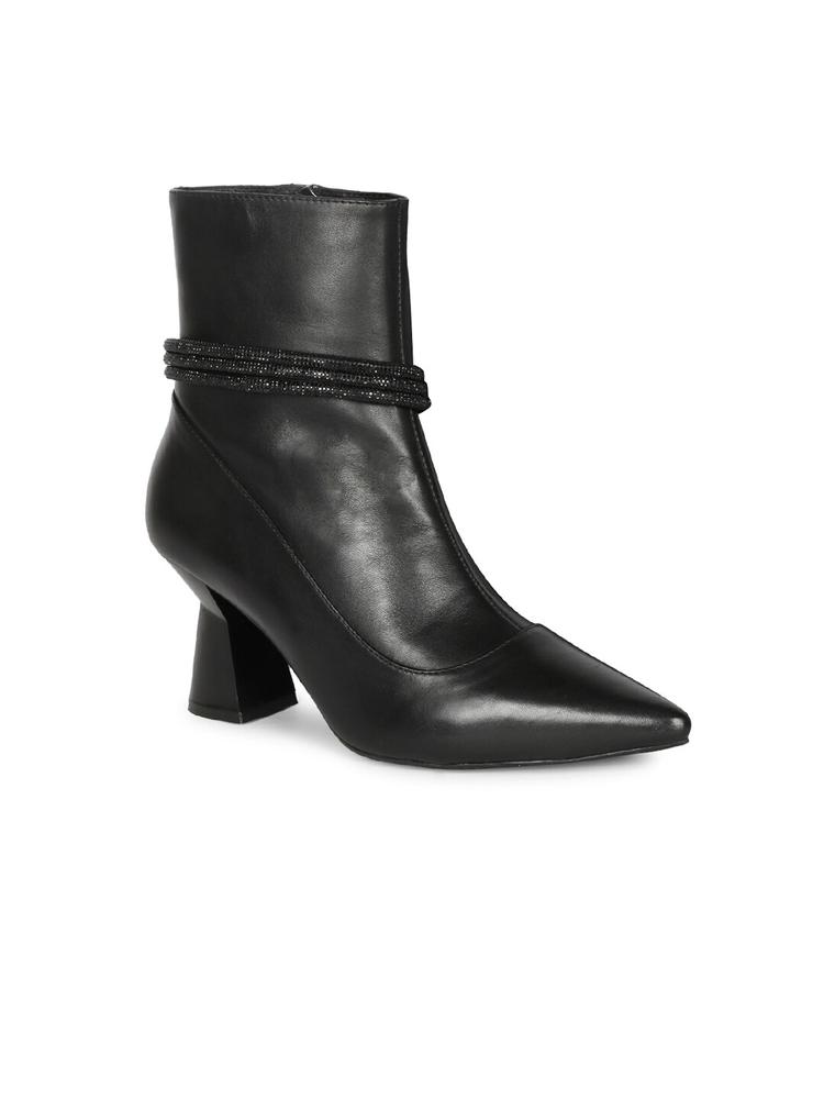 Saint G Black Leather Zipper Pointed Toe Heel Ankle Boots