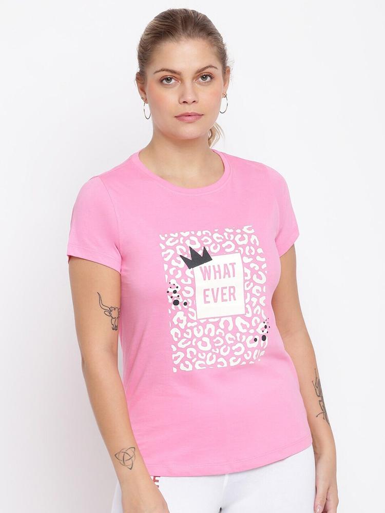 abof Women Pink Typography Printed T-shirt