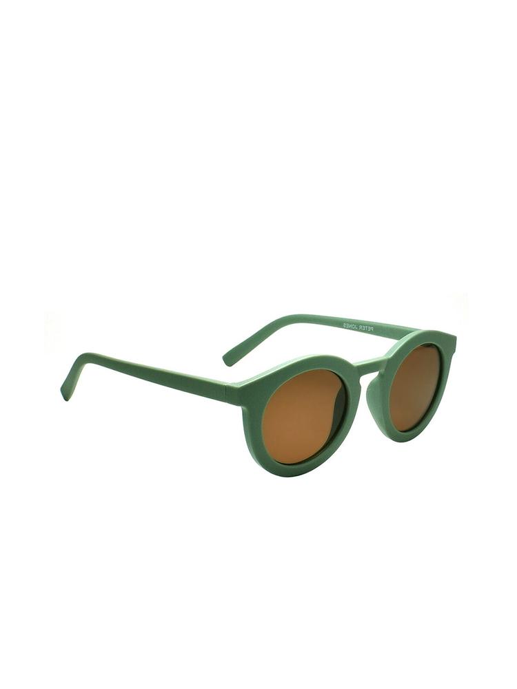 Peter Jones Eyewear Unisex Brown Lens & Green Round Sunglasses with UV Protected Lens