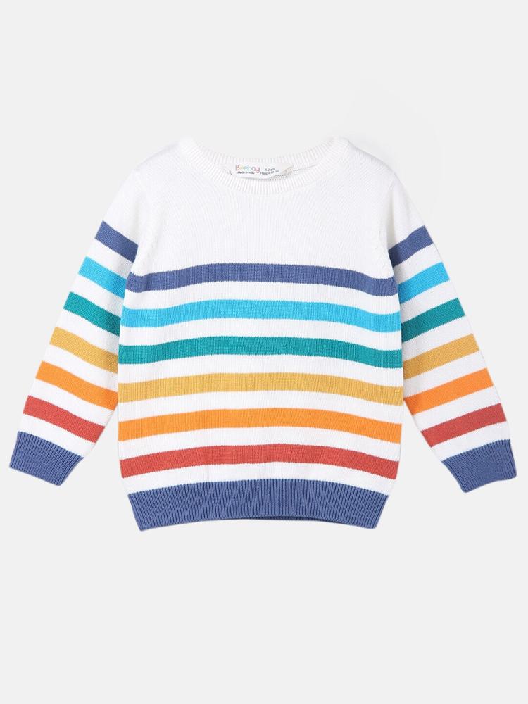 Beebay Boys White & Yellow Striped Pullover Sweater