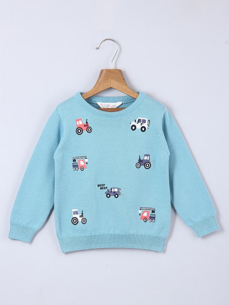 Beebay Boys Blue & Blue Embroidered Pullover Sweater