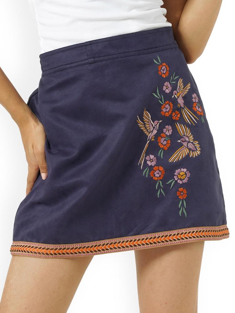 Taurus Women Embroidered Suede Mini Skirt