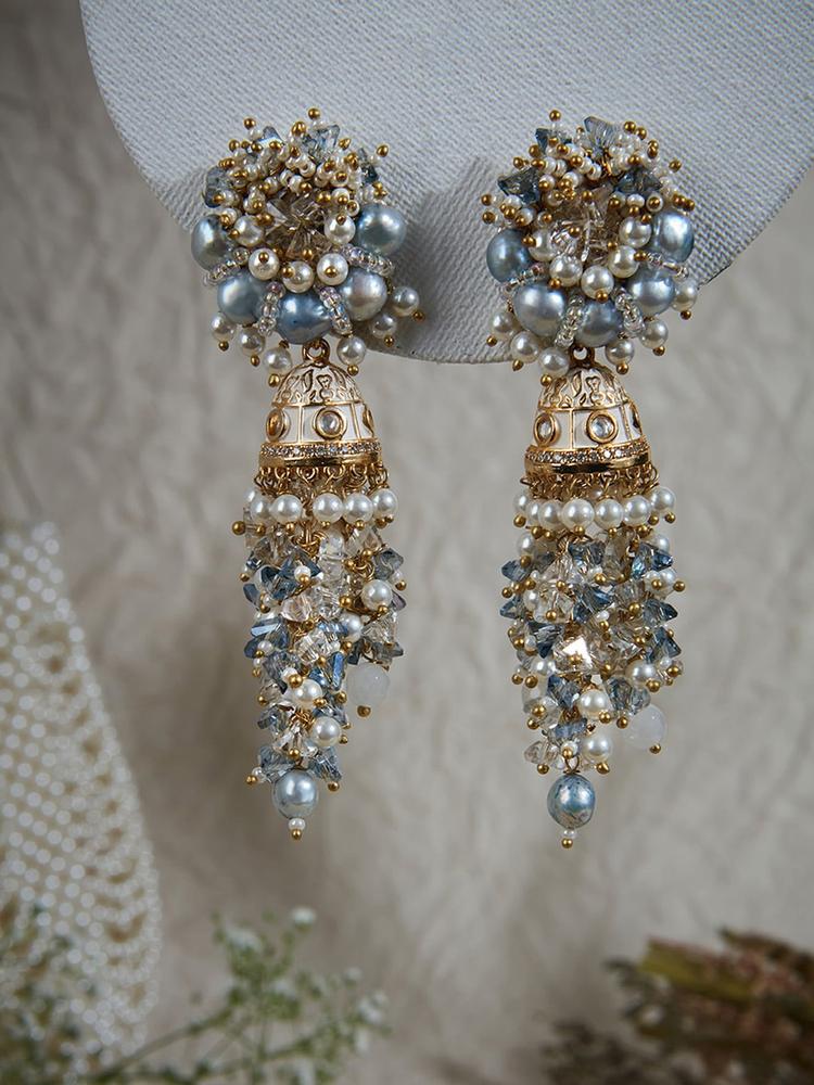 D'oro Gold-Plated Pearls Contemporary Jhumkas Earrings