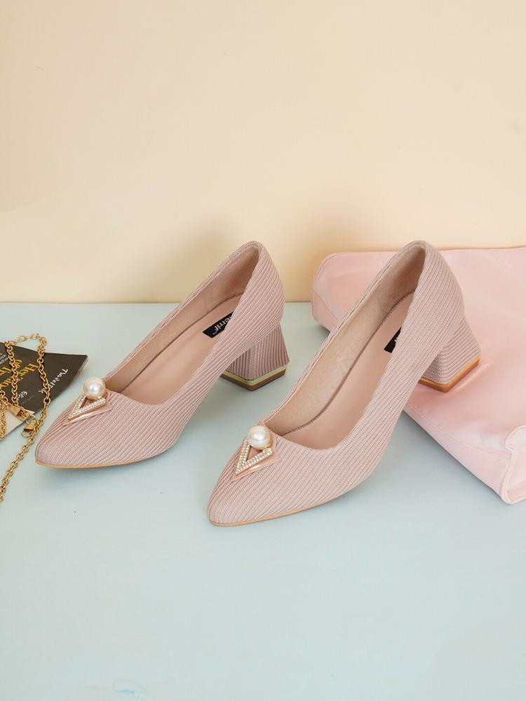 Sherrif Shoes Nude-Coloured Embellished Party Block Pumps