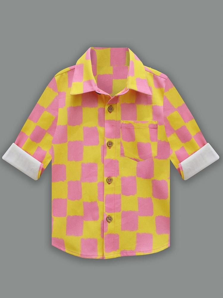 A T U N Boys Yellow Classic Checked Cotton Casual Shirt