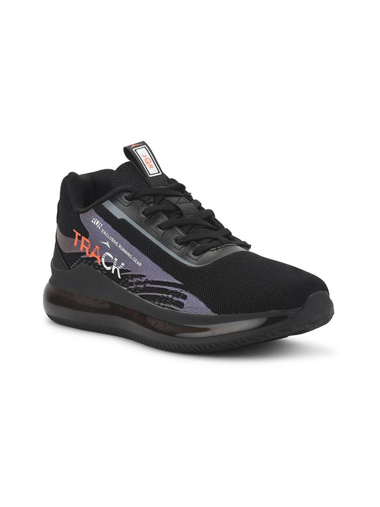 JQR Men Black Mesh Running Lace-Ups Sports Shoes