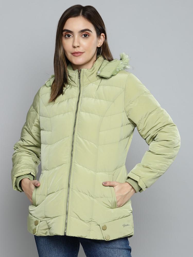 Fort Collins Women Green Solid Parka Jacket With Detachable Hood