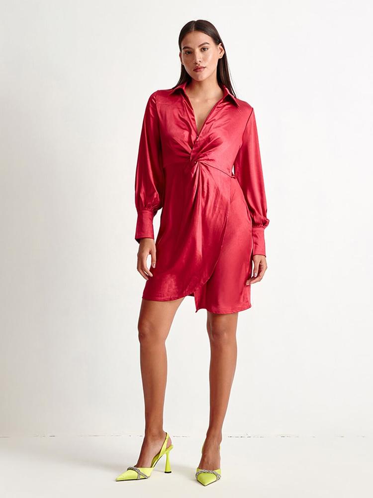COVER STORY Pink Solid Satin Dress