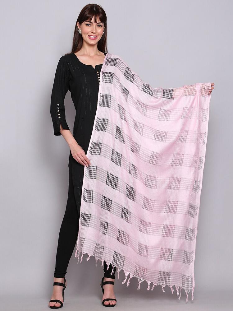 Miaz Lifestyle Women Pink Woven Design Pure Cotton Dupatta
