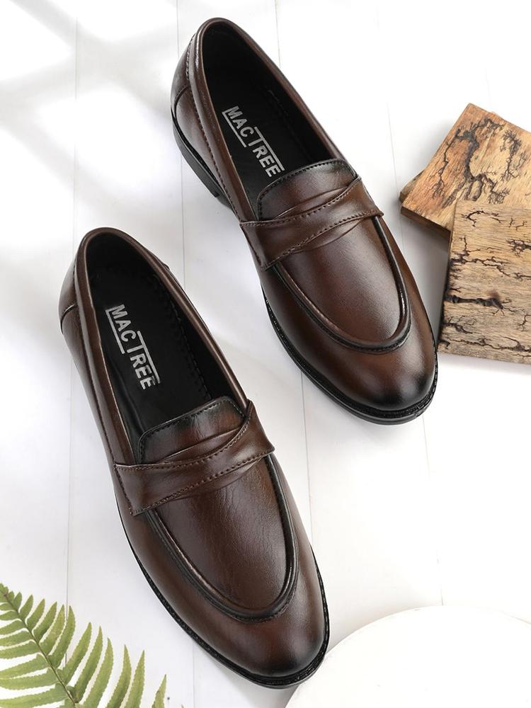 Mactree Men Brown Solid Formal Slip On Shoes