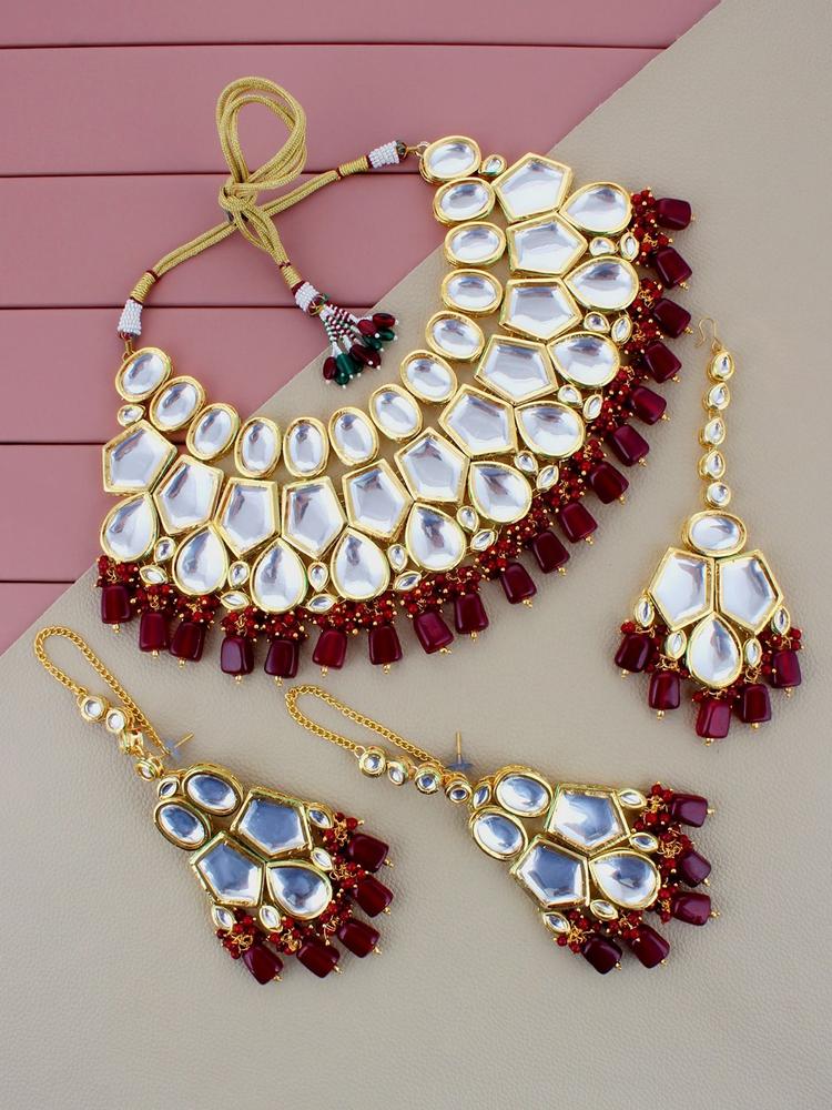 LUCKY JEWELLERY  Maroon Kundan Jewellery Set