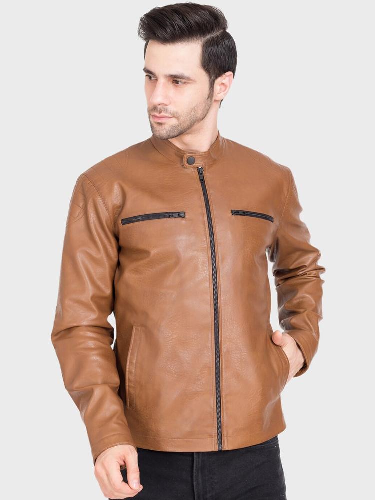 Justanned Men Tan Leather Lightweight Biker Jacket
