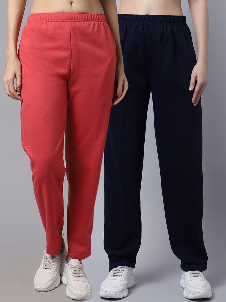 VIMAL JONNEY Women Pack Of 2 Solid Pure Cotton Track Pants