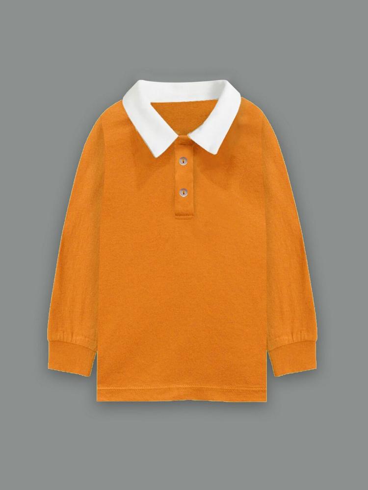 A T U N Boys Orange & White Polo Collar Pure Cotton T-shirt