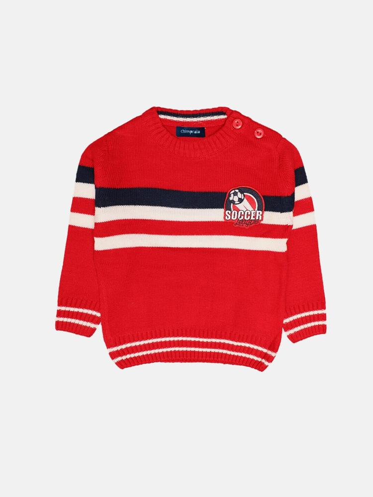 CHIMPRALA Boys Red & Cream-Coloured Striped Woolen Pullover Sweater