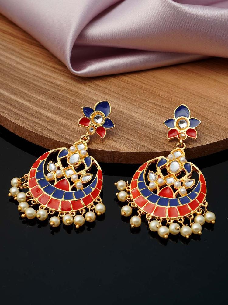 Urmika Gold-Plated & Red Circular Chandbalis Earrings