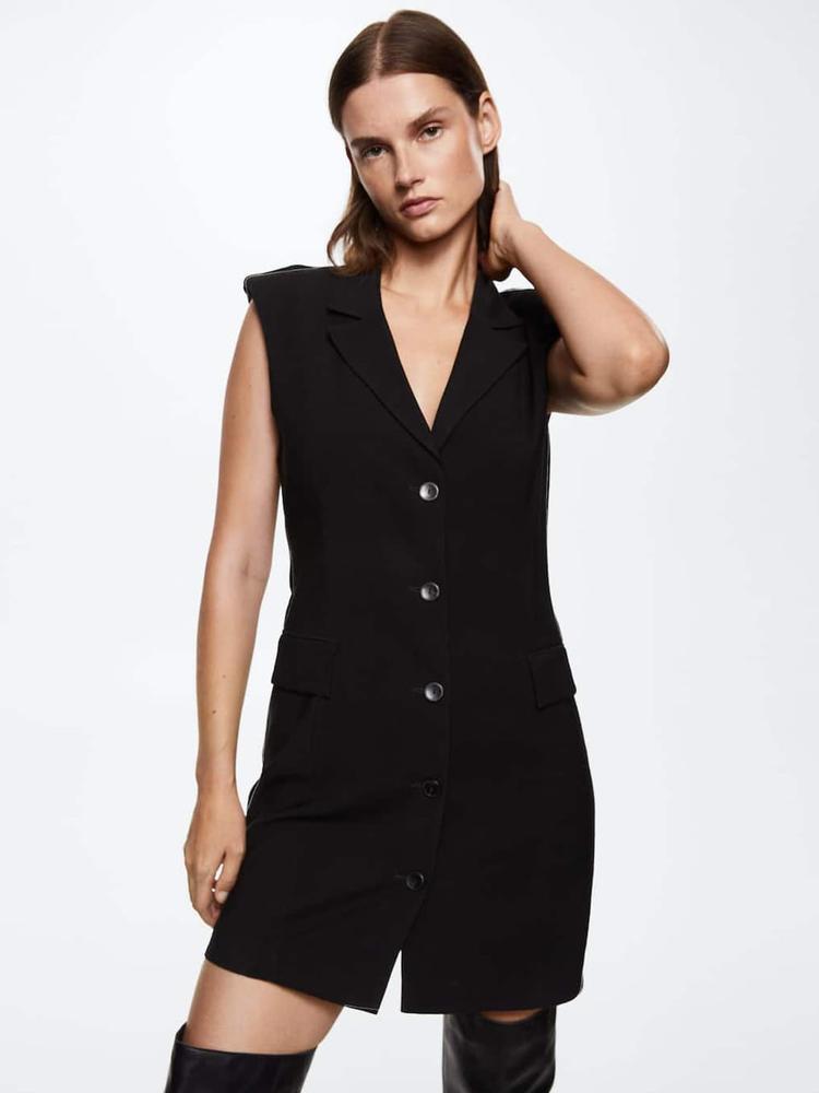 MANGO Black Solid Blazer Mini Sustainable Dress