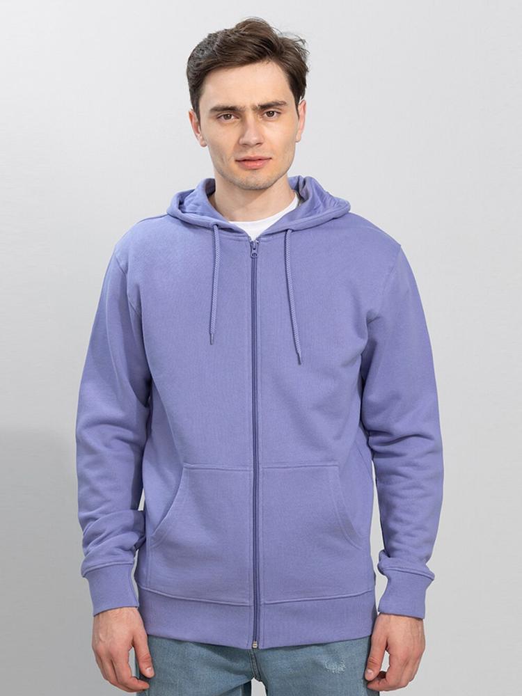 Snitch Men Purple Solid Hooded Sweatshirt