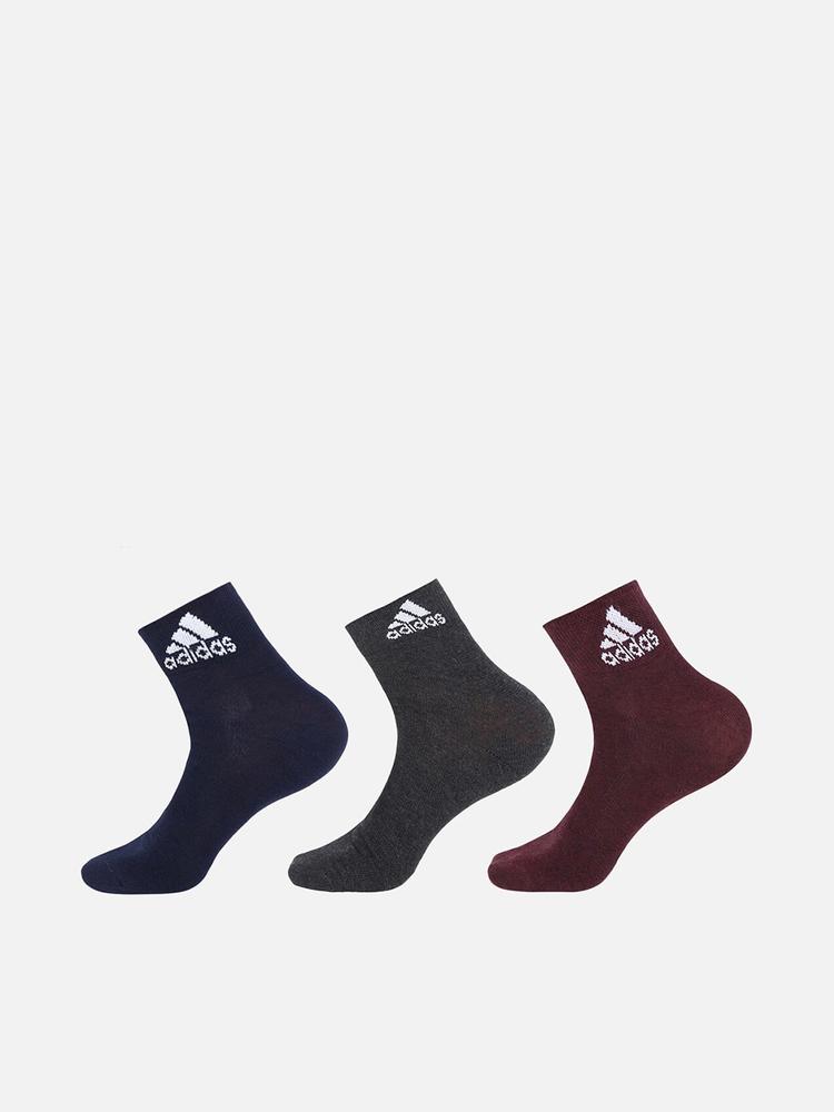 ADIDAS Men Pack Of 3 Solid Flat Knit Ankle-Length Socks