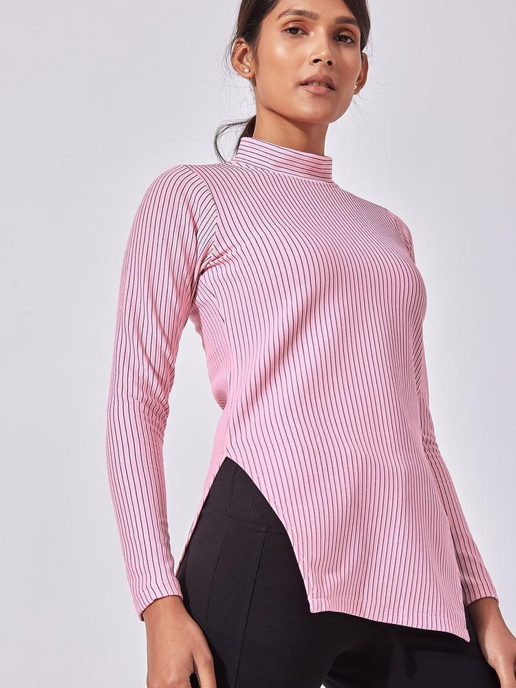 The Label Life Pink Striped High Neck Top