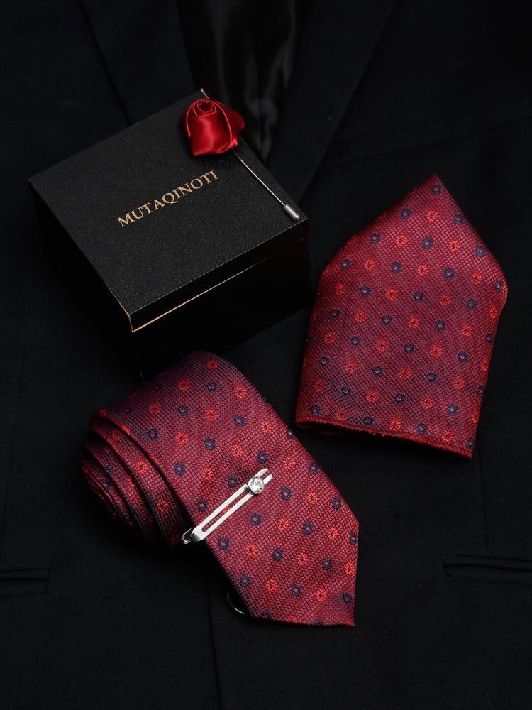 MUTAQINOTI Men Red Formal Tie Accessory Gift Set