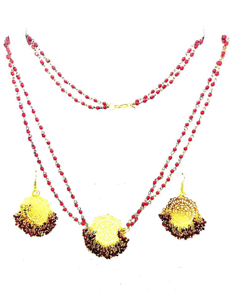 Kshitij Jewels Gold-Plated Maroon Beaded Jewellery Set