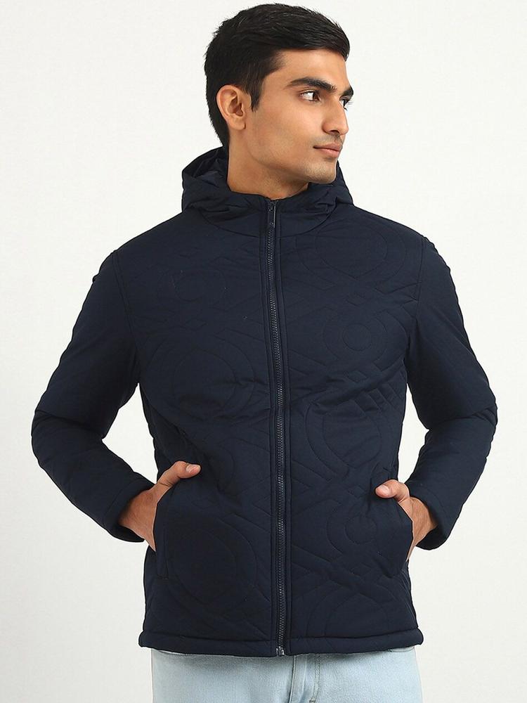 United Colors of Benetton Men Navy Blue Hooded Puffer Jacket