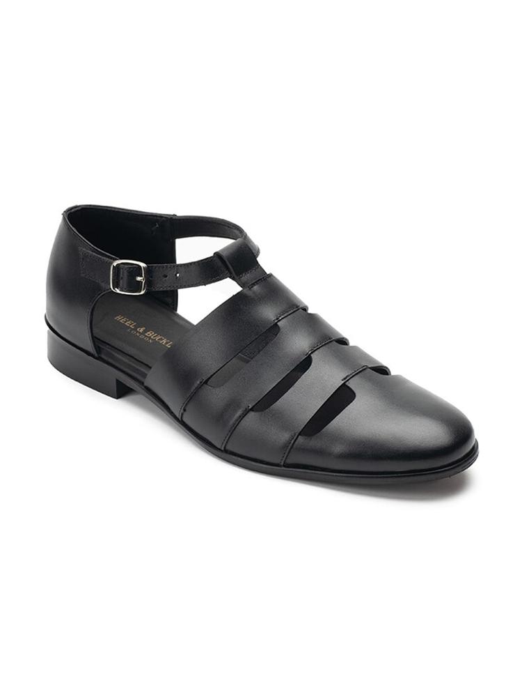 Heel & Buckle London Men Black Leather Shoe-Style Sandals