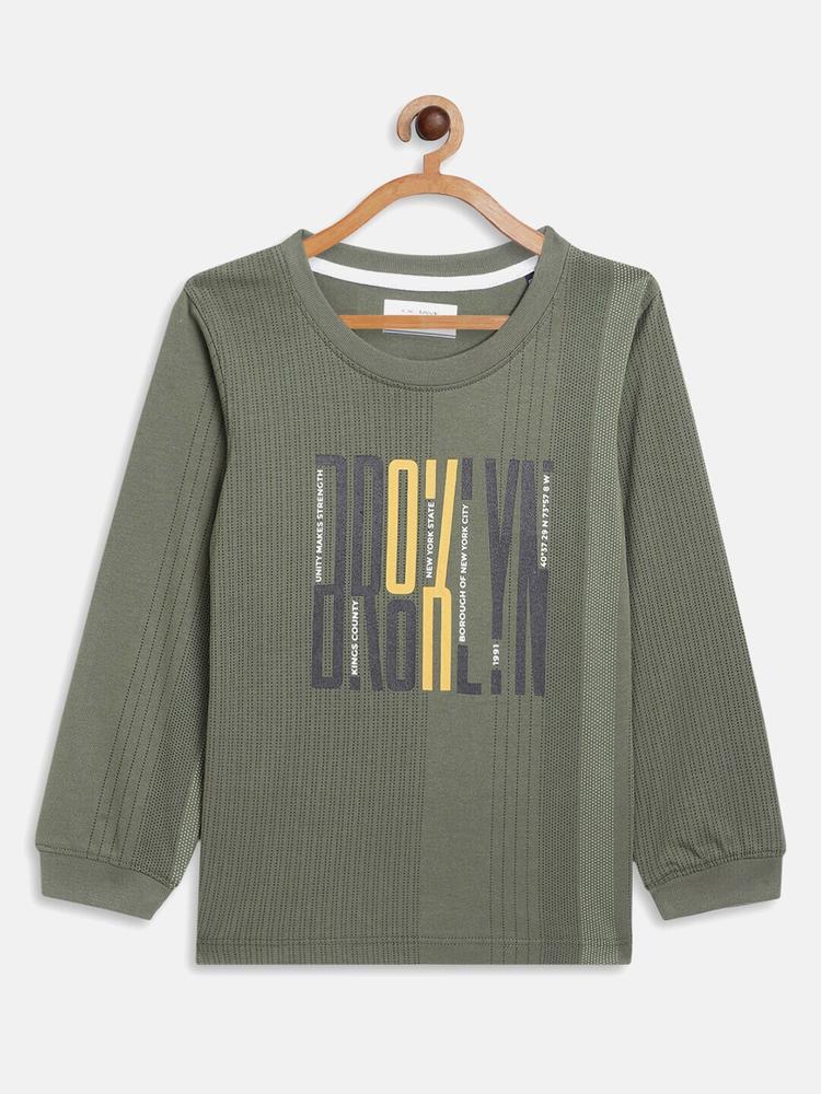 Octave Boys Olive Green Typography Striped T-shirt