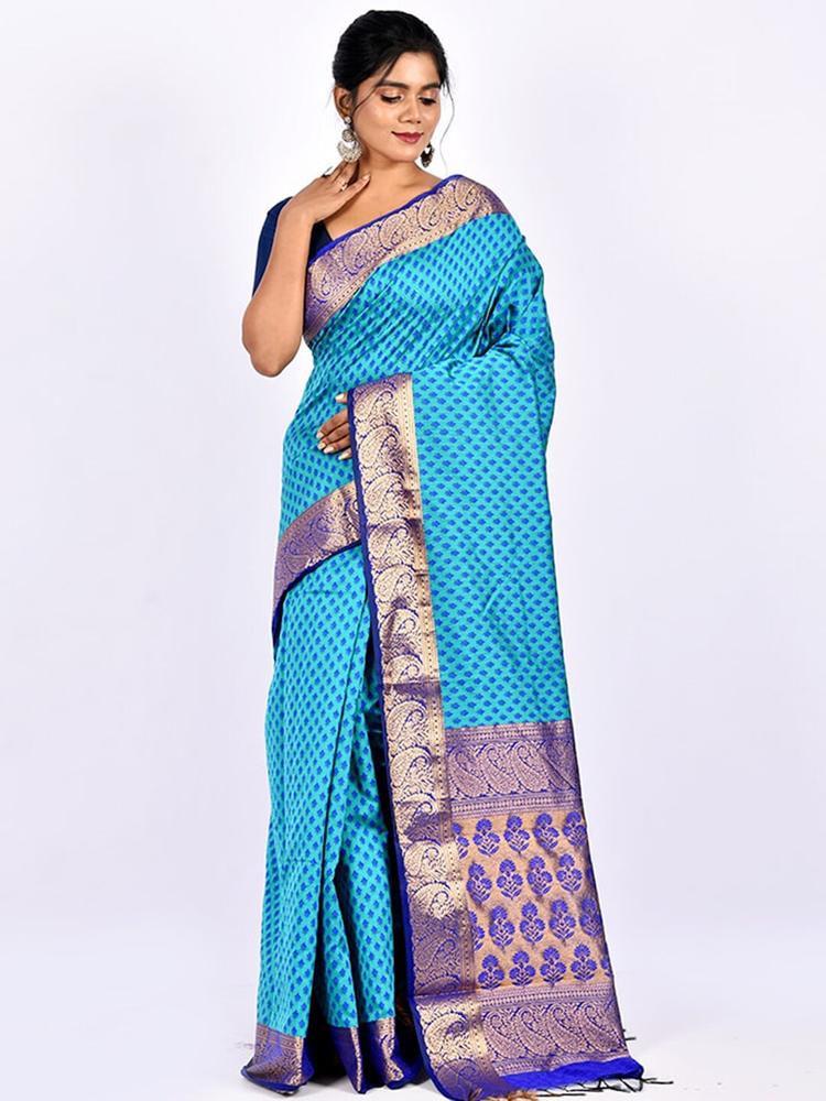 AllSilks Blue & Navy Blue Ethnic Motifs Pure Cotton Banarasi Saree