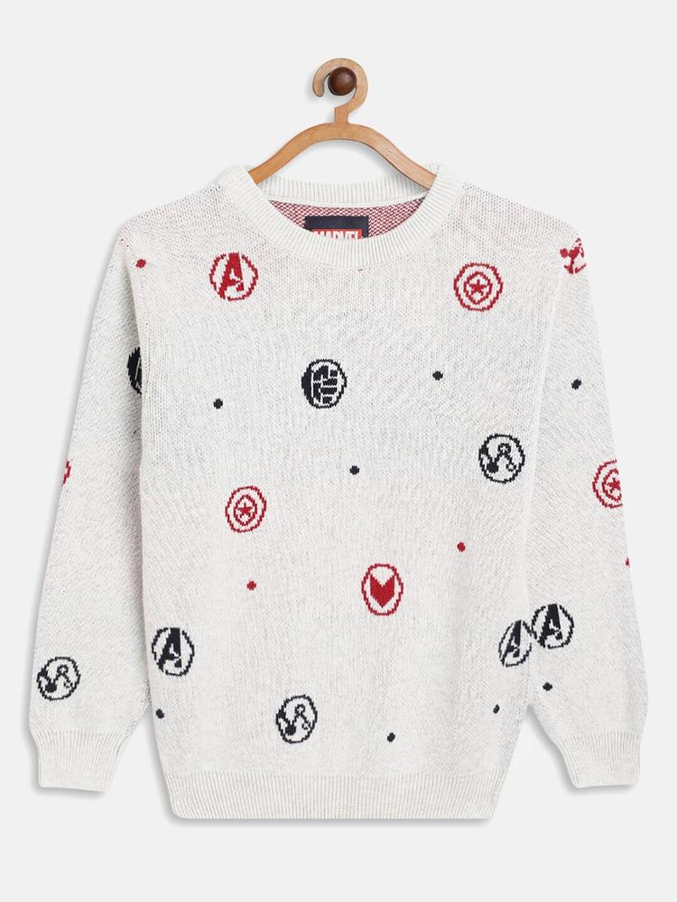 Octave Boys Grey & Red Printed Cotton Pullover