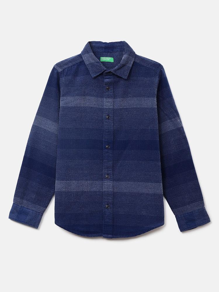 United Colors of Benetton Boys Blue Horizontal Striped Cotton Casual Shirt