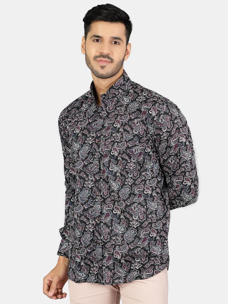 Wintage Men Black & Pink Classic Printed Pure Cotton Casual Shirt