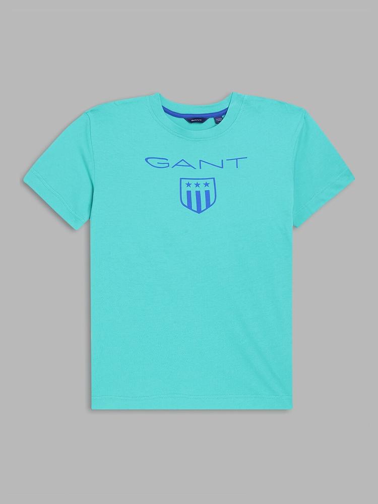 GANT Boys Green Brand Logo Printed Cotton T-shirt