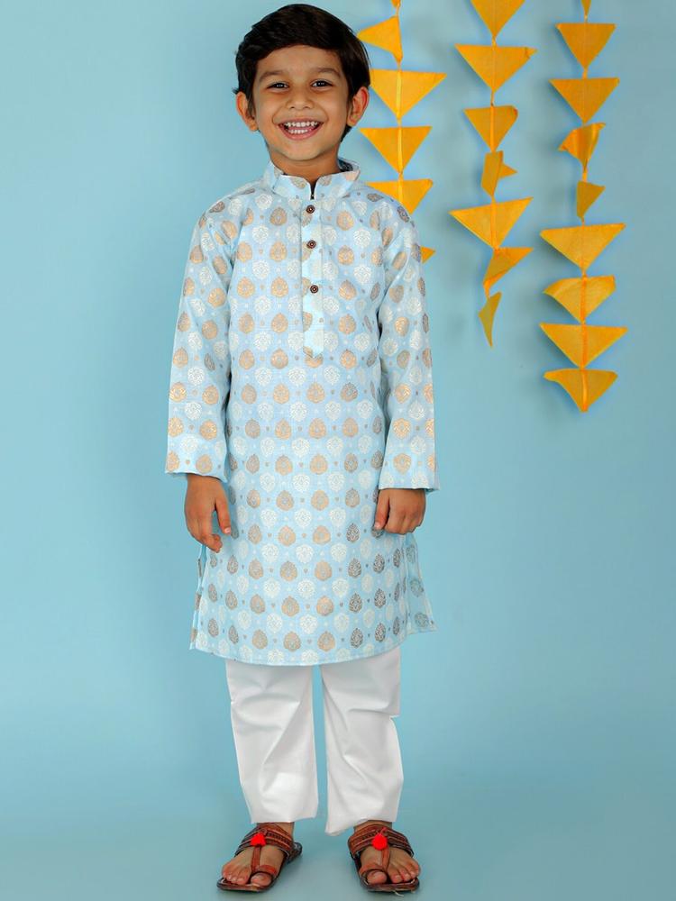 KID1 Boys Blue Floral Printed Kurta with Pyjamas