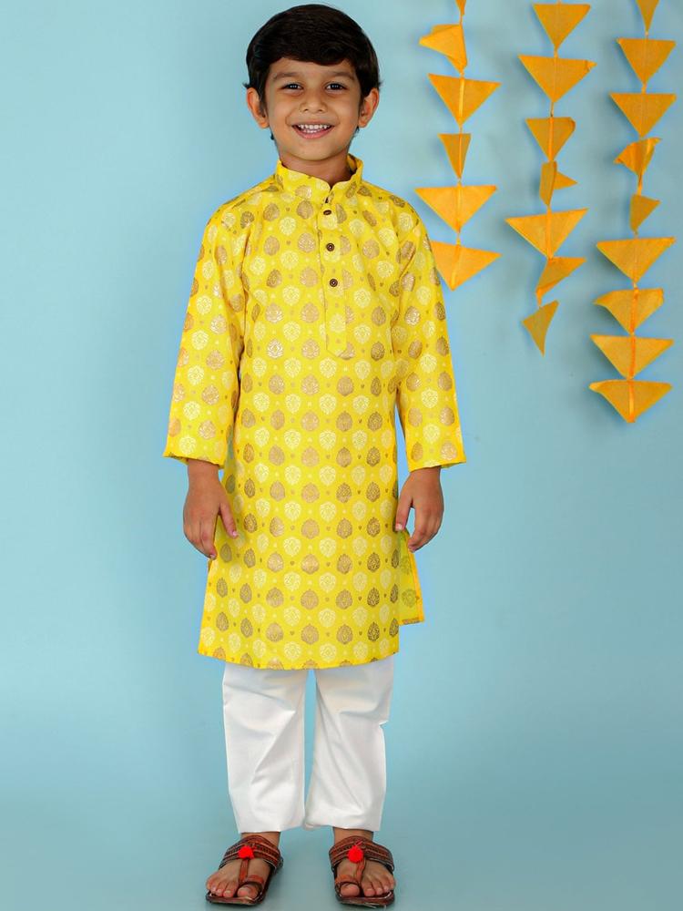 KID1 Boys Yellow Floral Printed Kurta with Pyjamas