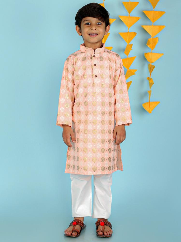 KID1 Boys Peach-Coloured Printed Kurta with Pyjamas