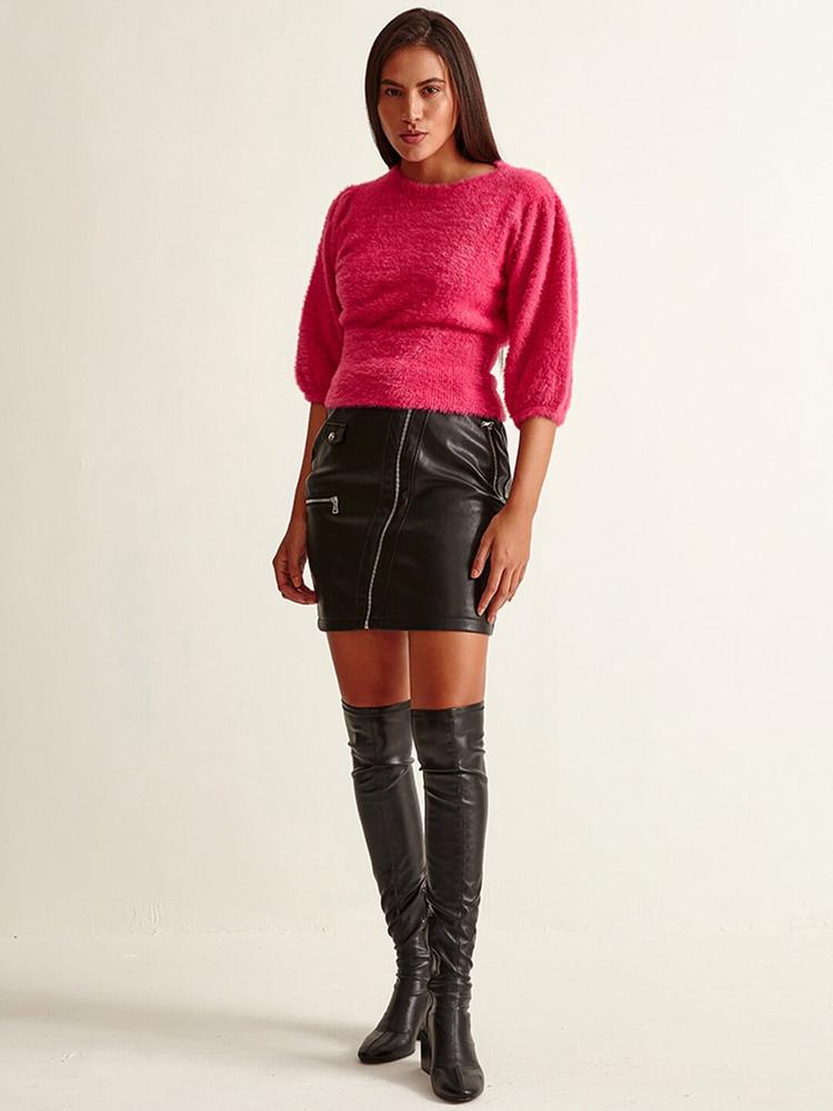 COVER STORY Women Pink Crop Pullover With Fuzzy Detail