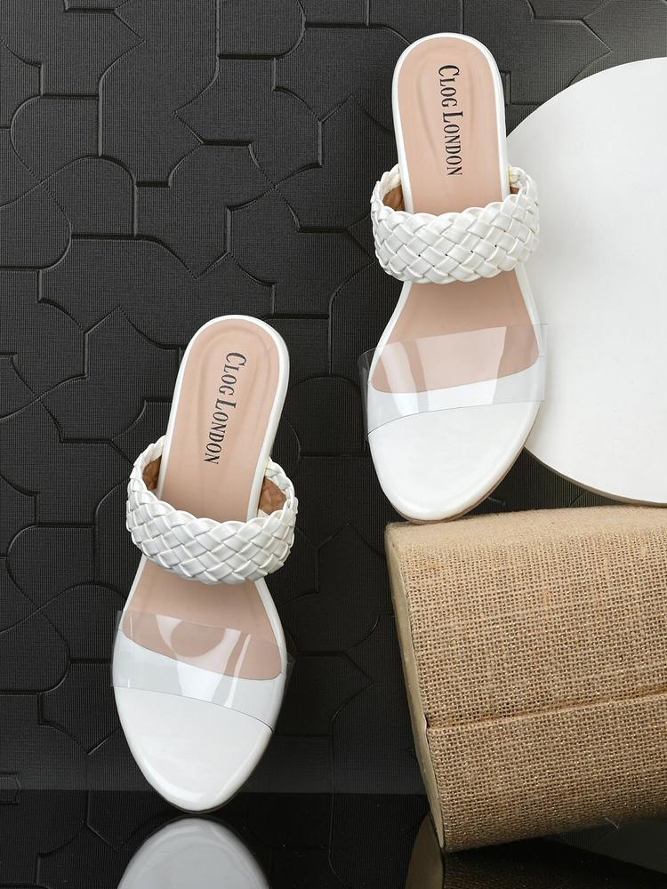CLOG LONDON Women White Woven Design Block Heels