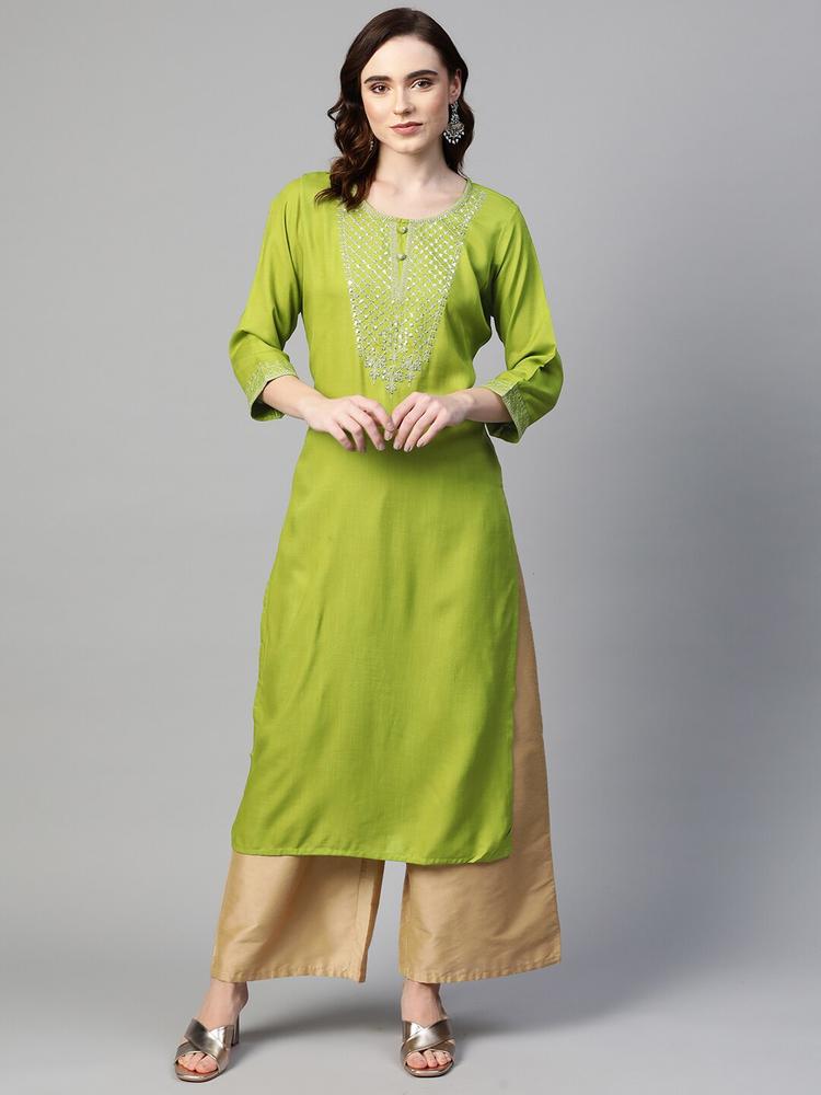Readiprint Fashions Women Green Ethnic Motifs Embellished Kurta
