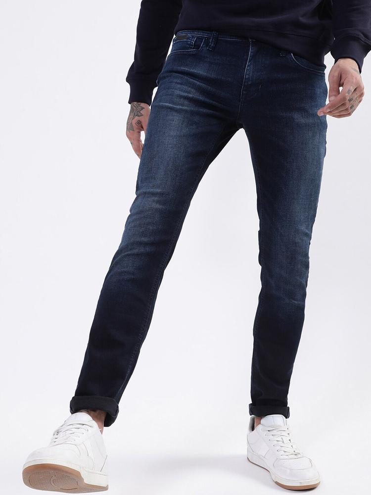 Antony Morato Men Navy Blue Tapered Fit Light Fade Stretchable Cotton Jeans