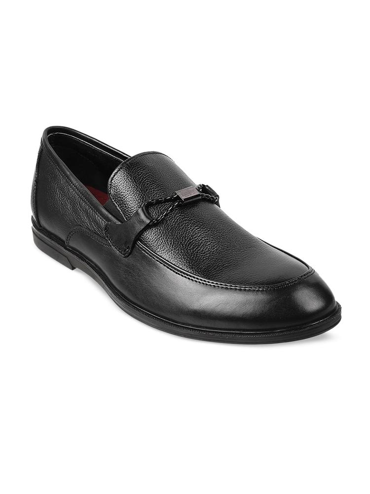 Metro Men Black Solid Leather Formal Loafers