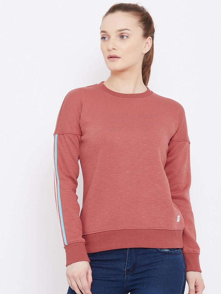 UNPAR Women Brown Round Neck Cotton Pullover Sweatshirt