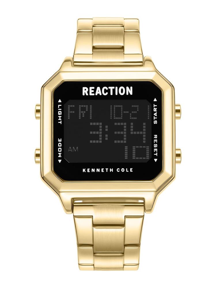REACTION KENNETH COLE Men Black Dial & Gold Toned Straps Digital Watch KRWGJ9007807