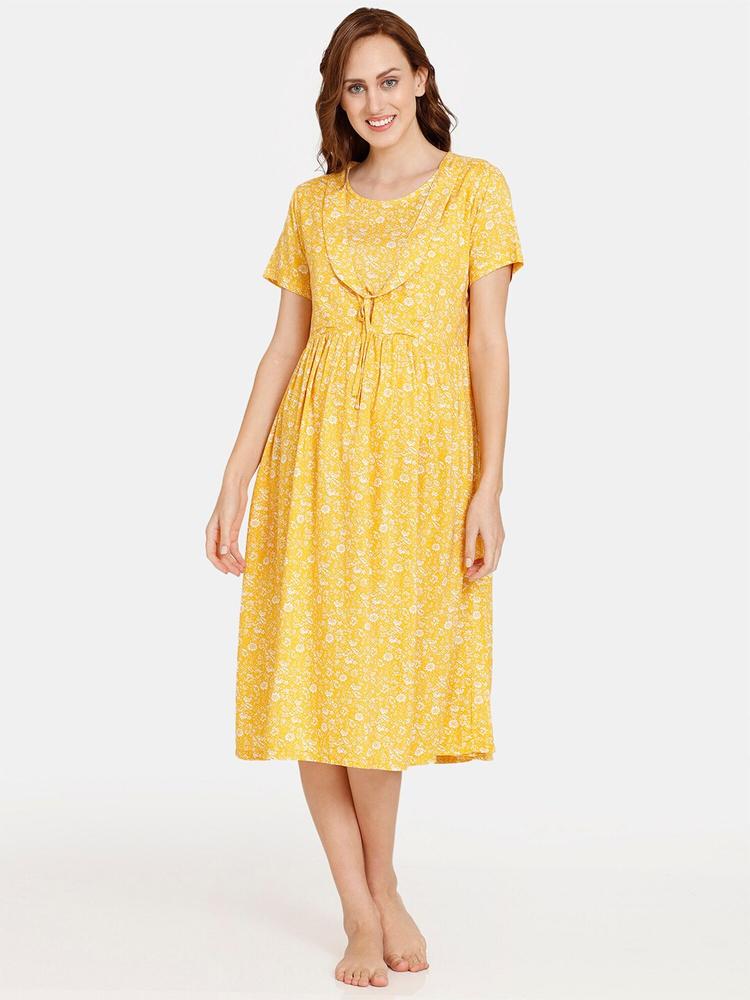 Coucou by Zivame Women Yellow Floral Printed Maternity Nightdress
