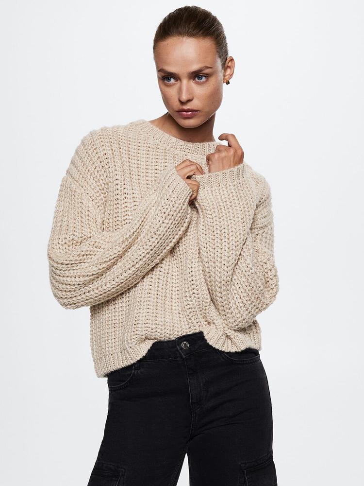 MANGO Women Off-White Cable Knit Pullover